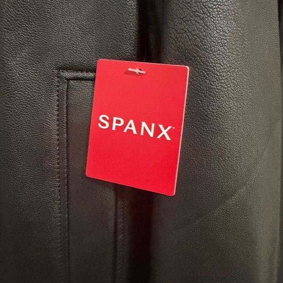 NWT SPANX, Spanx Leather-Like Moto Jacket in Luxe Black Faux Leather, Medium. - Picture 11 of 16